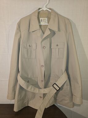 Vintage Mens London Fog Beige Short Trench Coat Sz 42 Long